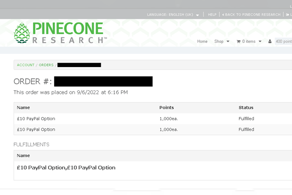 Pinecone research proof of payment